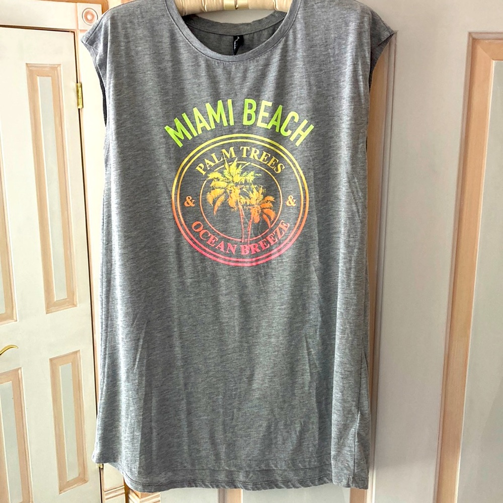 Jean Pascale M sleeveless dress T-shirt “Miami Beach palm trees & ocean breeze”